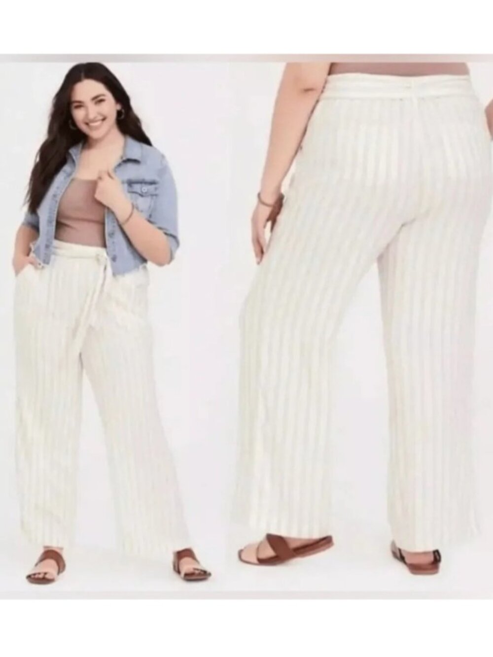 TORRID WOMEN'S STRIPE LINEN BLEND WIDE LEG PANTS PLUS SIZE 20